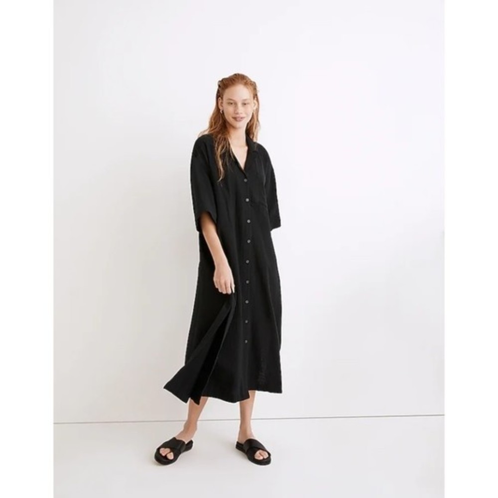 NWT Madewell Lightestspun Cover-Up Maxi Shirt Dress Oversized True Black Medium